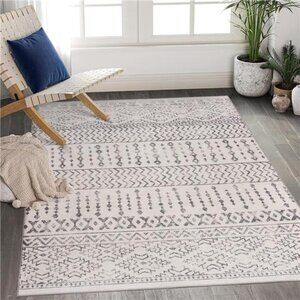 Area Rug Super Soft Ultra-Thin Moroccan Washable Rug, Anti-Slip Backing Rugs